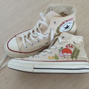 Converse Cream High-Top Sneakers with Embroidery